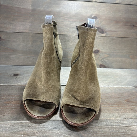 frye dancia womens size 8 shoes brown suede peep toe heel ankle booties boots - Picture 4 of 10